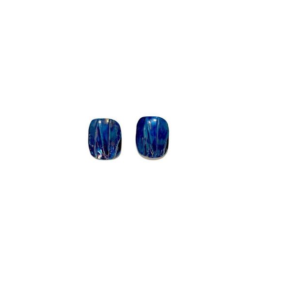 Vintage Blue Iridescent Ceramic Earrings - Picture 4 of 4